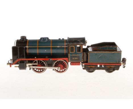 Märklin B-Dampflok R 910, Spur 0, Uhrwerk intakt, blau/schwarz, mit Tender, Führerhausdach nachlackiert, LS, Z 3