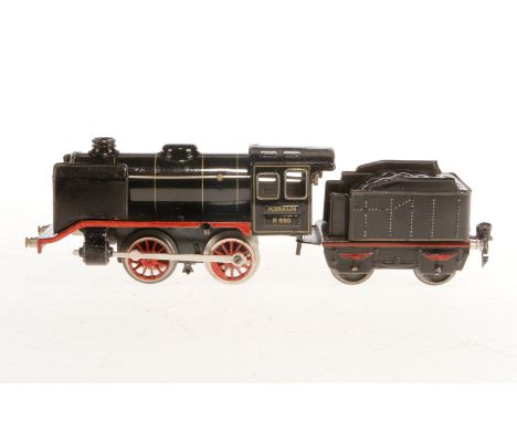 Märklin B-Dampflok R 890, Spur 0, Uhrwerk intakt, schwarz, mit Tender 909, tw nachlackiert, Z 3