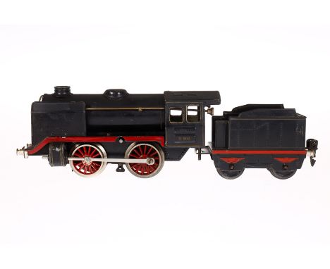 Märklin B-Dampflok R 900, Spur 0, Uhrwerk intakt, schwarz, mit Tender und gW, Alterungs- und Gebrauchsspuren, Z 3