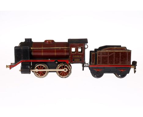 Märklin B-Dampflok R 890, Spur 0, Uhrwerk intakt, rotbraun/schwarz, mit Tender und kW, Z 4