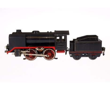Märklin B-Dampflok R 66/12910, Spur 0, elektr., schwarz, mit Tender, gW und 2 el. bel. Stirnlampen, tw rest. und ergänzt, Z 3