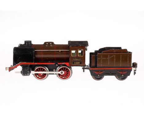 Märklin B-Dampflok R 890, Spur 0, Uhrwerk intakt, braun/schwarz, mit Tender und gW, LS und gealterter Lack, Z 3