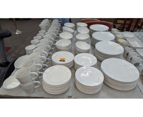 Large quantity of matching crockery, including mugs, small bowls, side plates, dinner plates &amp; more.  Approximately 40 ma
