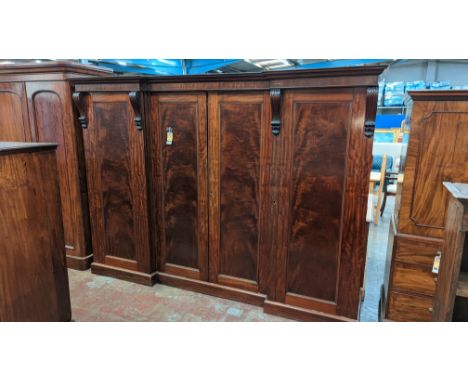 4 door mid-19th century figured mahogany wardrobe with part fitted interior - (approx. size w264cm x d58cm x h196cm)Please no