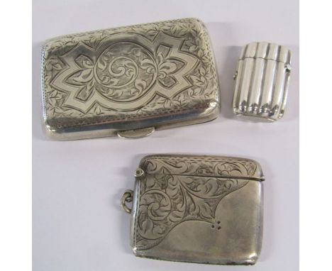 Silver cigarette case Birmingham William Hair Haseler 1908 - L 8cm silver vesta case Birmingham W J Myatt & co 1919 - L5.4cmw