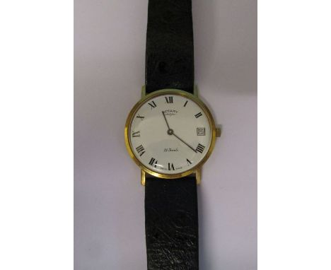 Gents 9ct gold Rotary 21 jewels wristwatch with leather strap