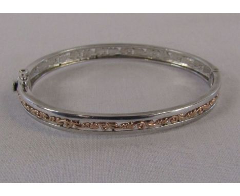 Clogau silver tree of life hinged bangle with 9ct rose gold detailing 6 cm x 5 cm weight 13.3 g