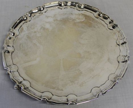 Large silver salver with Chippendale border, London 1907, maker William Hutton &amp; Sons, dia. 30cm, weight 28.22 ozt