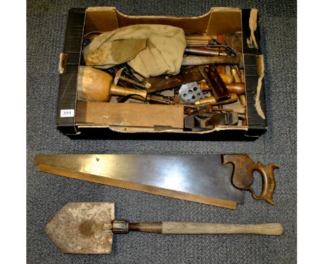 A box of vintage wood working tools.