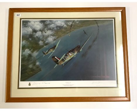 A limited edition signed and framed print entitled "Chariots of fire" signed by Vice Marshall Johnnie Johnson & Gerald Coulso
