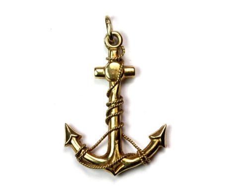 A 9ct yellow gold (stamped 375) anchor pendant, (approx. 2.2gr).