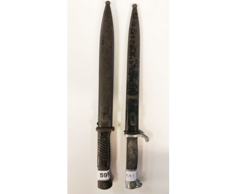 A World War II German bayonet for the Mauser rifle and scabbard and a World War II German dress bayonet for the Mauser rifle 