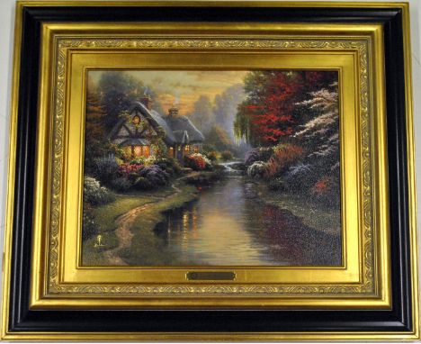 Thomas Kinkade, a gilt and black framed limited edition artists proof print on canvas 25/790, entitled "A Quiet Evening, Plac