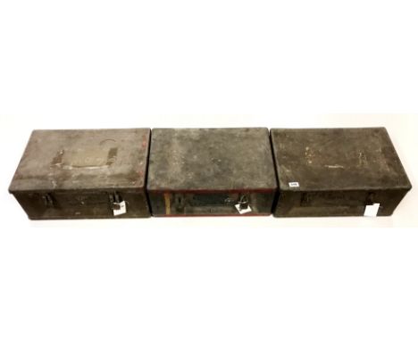 Three World War II British Army 12pdr ammunition boxes.