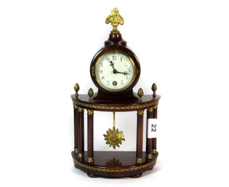 A small early 20th century mahogany mantle clock, H. 31cm.