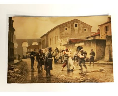 An early coloured print of German soldiers in France marked with initals AVM and dated 1895.