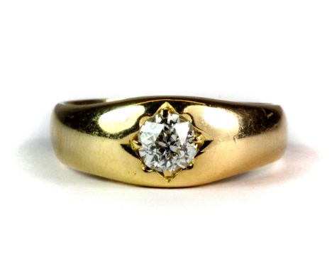 A gentleman's 18ct yellow gold diamond set gipsy ring (R).