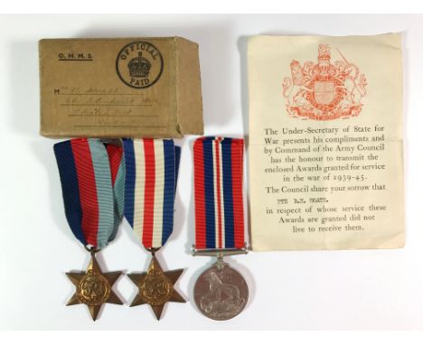 Private M. Hoath World War II medal group and original medal box.