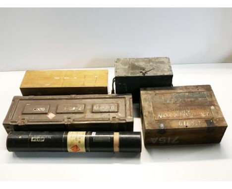 Five mixed ammunition boxes and storage boxes and stirup pump.