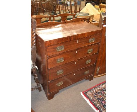 19th Century mahogany chest with four graduated drawers fitted with brass handles raised on bracket feet, 86cm wide