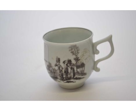 Small bell shaped Worcester porcelain cup with tau handle printed with milkmaids print (small hairline near handle)