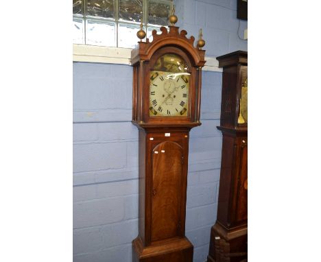 Robert Gidney, Norwich, A Georgian long case clock with painted arched dial with shell decoration and swans head automaton fe