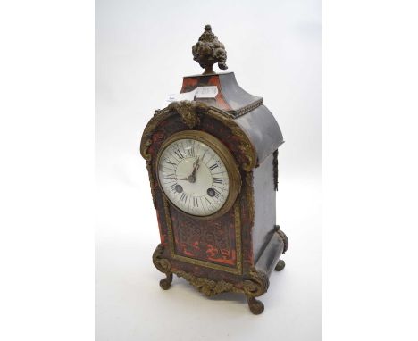 Late 19th Century Boulle mantel clock with white enamel dial and Roman numerals
