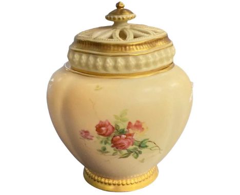 Royal Worcester jar and cover, blush ground painted with butterflies possibly by Raby