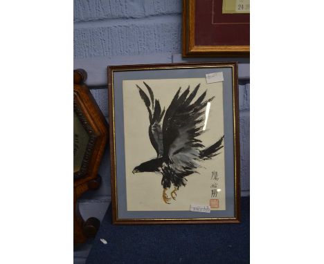 Chinese watercolour of an eagle, signed with seal