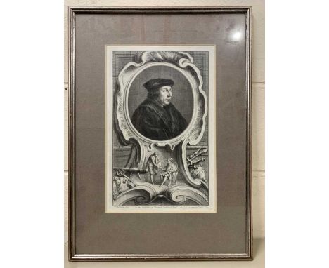 Jacobus Houbraken (Dutch, 18th century), portrait of Thomas Cromwell, Earl of Essex, copper plate engraving, 1739, 14x8.5ins,