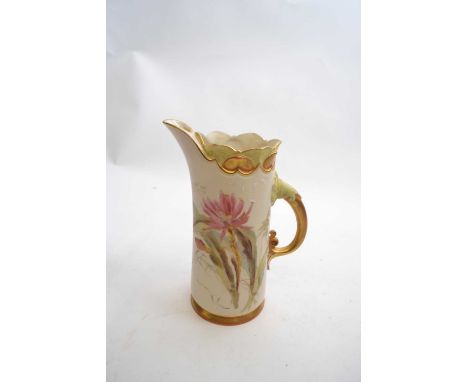 Late 19th Century Worcester porcelain Tusk jug, blush ground decorated with flowers