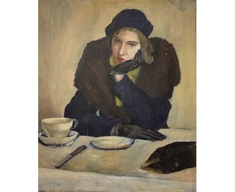 British School, 20th century, portrait of a contemplative young lady, oil on canvas, unsigned,24x20ins, unframed.