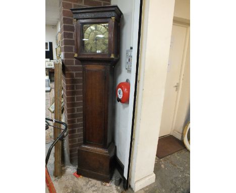 A LATE 18TH CENTURY OAK 30 HOUR LONGCASE CLOCK BY SAMUEL HARLEY - SALOP, the 11" brass dial with single finger, date aperture