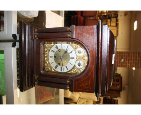 A LARGE VICTORIAN INLAID MAHOGANY JUNGHANS BRACKET CLOCK WITH KEY AND PENDULUM
