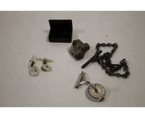 A SNUFF BOX, PENDANT, WATCH CHAIN ETC