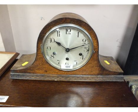 AN OAK NAPOLEON HAT MANTLE CLOCK