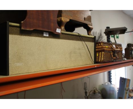 A VINTAGE BSR RADIOGRAMME WITHOUT LEGS PLUS A WICKER PICNIC HAMPER