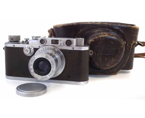 Leica IIIF screw fit camera serial number 178201, with an Elmar f=5cm 1:3,5 lens no.601983, and a Nicca ever ready case. Cond