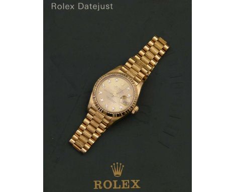 18k gold Lady's Rolex Oyster Perpetual Datejust superlative chronometer, model 69278, serial R760958, 1987, gilt dial, diamon