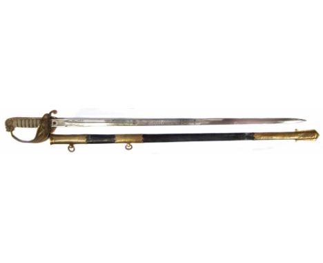 Royal Navy 1827 pattern officers sword retailed by J.J. Rayner &amp; Sons Liverpool, with lions head pommel, folding hand gua