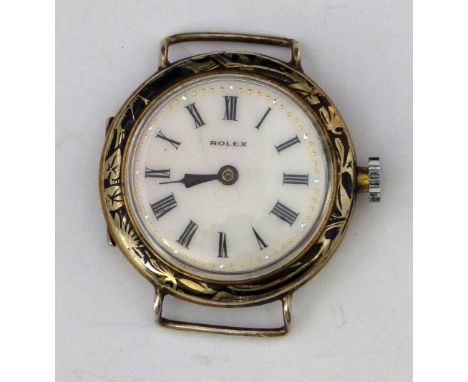 Rolex lady's wristwatch, case 2731, circa 1930, white enamel roman dial, niello case decorated with cupid, diameter 30mm. unn
