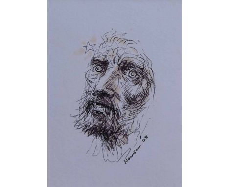 Peter Howson (1958-), Male portrait, signed and dated '08, ink and wash, 14 x 9.5cm.; 5.5 x 3.75in. Artists' Resale Right ("d