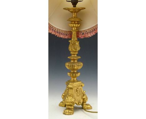 Cast gilt metal 17th century style table lamp, height 50cm