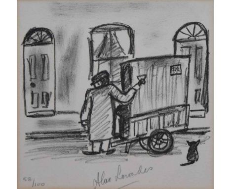 After Alan Lowndes (1921-1978), "The Organ Grinder", signed and numbered 58/100 in pencil in the margin, published in 1972, l