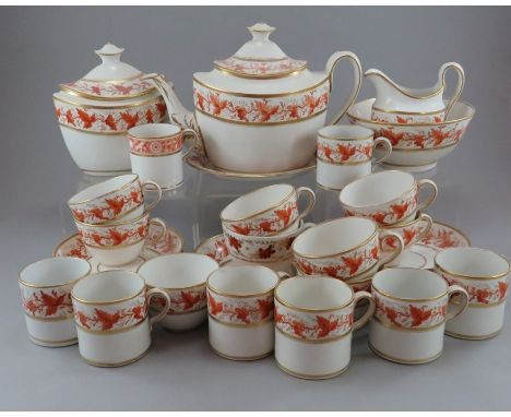 An early nineteenth century Thomas Wolfe porcelain pattern 136 (grapevine) part tea service, c. 1800-05. Comprising of: a tea