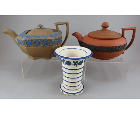 A group of early nineteenth century dry bodied wares, c. 1815-20. Comprising of a Hackwood & Co vase and a Wedgwood teapot (a