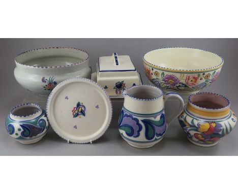 A group of twentieth century Carter, Stabler, Adams & Co Poole Pottery wares, c.1930. To include: a a jug, two vases, two bow