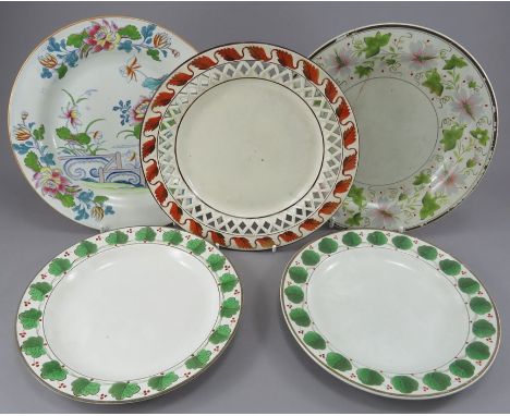 A group of early nineteenth pearlware and creamware plates, c. 1800-20. To include: a blue and white transfer-printed and pai