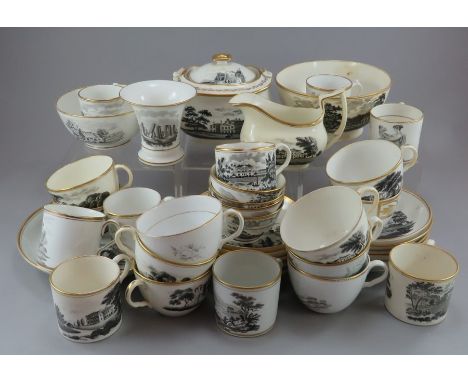 A group of early nineteenth century gold-banded bat printed tea wares, c. 1810-20. To include: examples by Spode, Newhall and