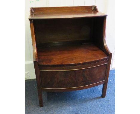 A George IV figural mahogany bow fronted night commode with square supports. 61cm wideProvenance: From The Sadia Walsh Collec